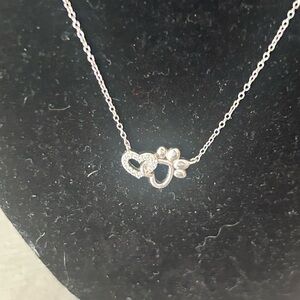 Elegant Silver Necklace with Heart and Paw Pendant